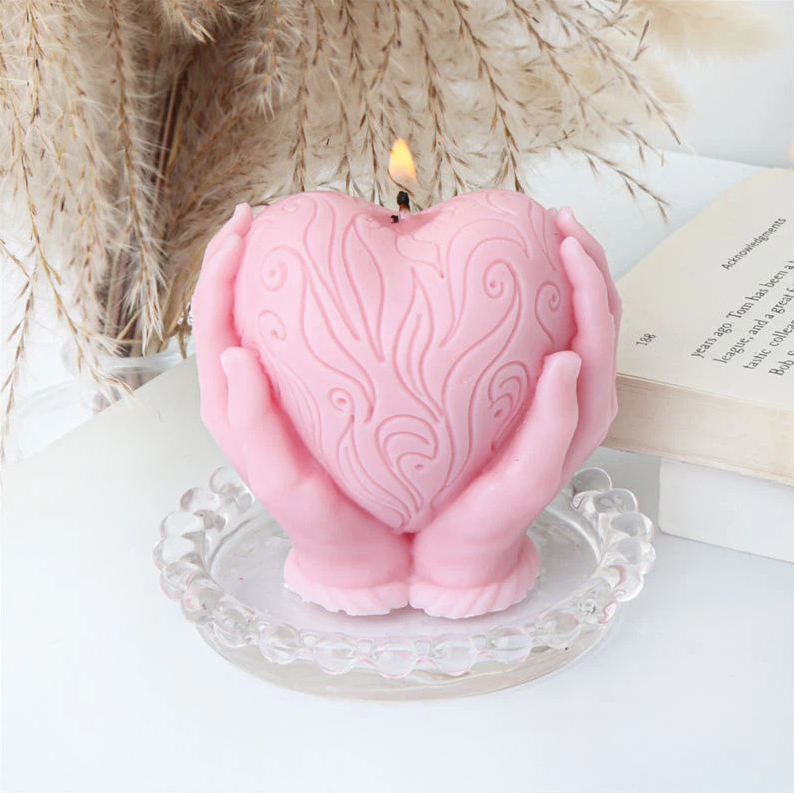 Heart-Shaped Scented Candle with Hand Design(Pack of 3)