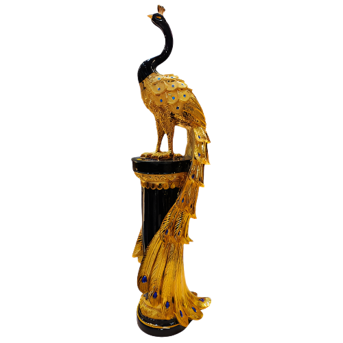 Elegant Black-Golden Peacock Idol