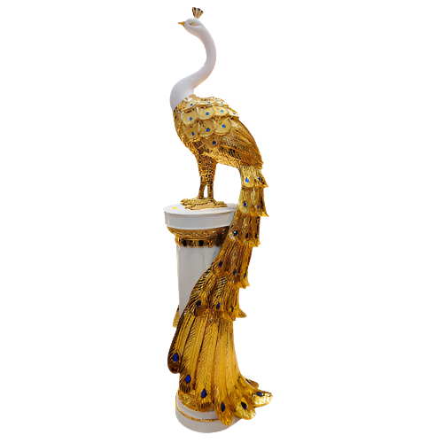 Elegant White-Golden Peacock idol