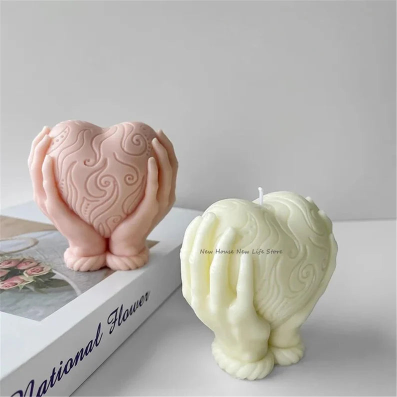 Heart-Shaped Scented Candle with Hand Design(Pack of 3)