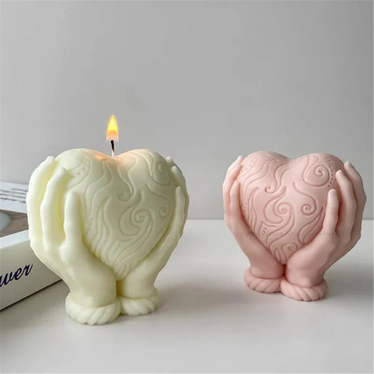 Heart-Shaped Scented Candle with Hand Design(Pack of 3)